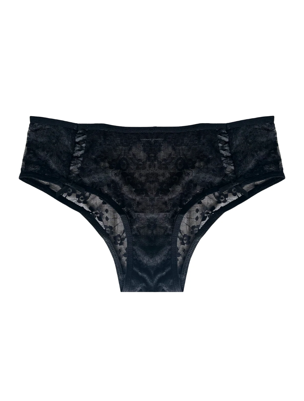 Black Floral Lace Up Cotton Briefs