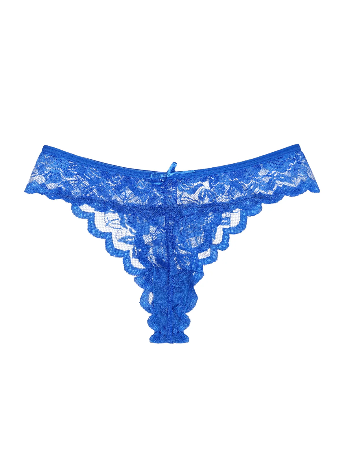 Blue Scalloped-Lace Thong