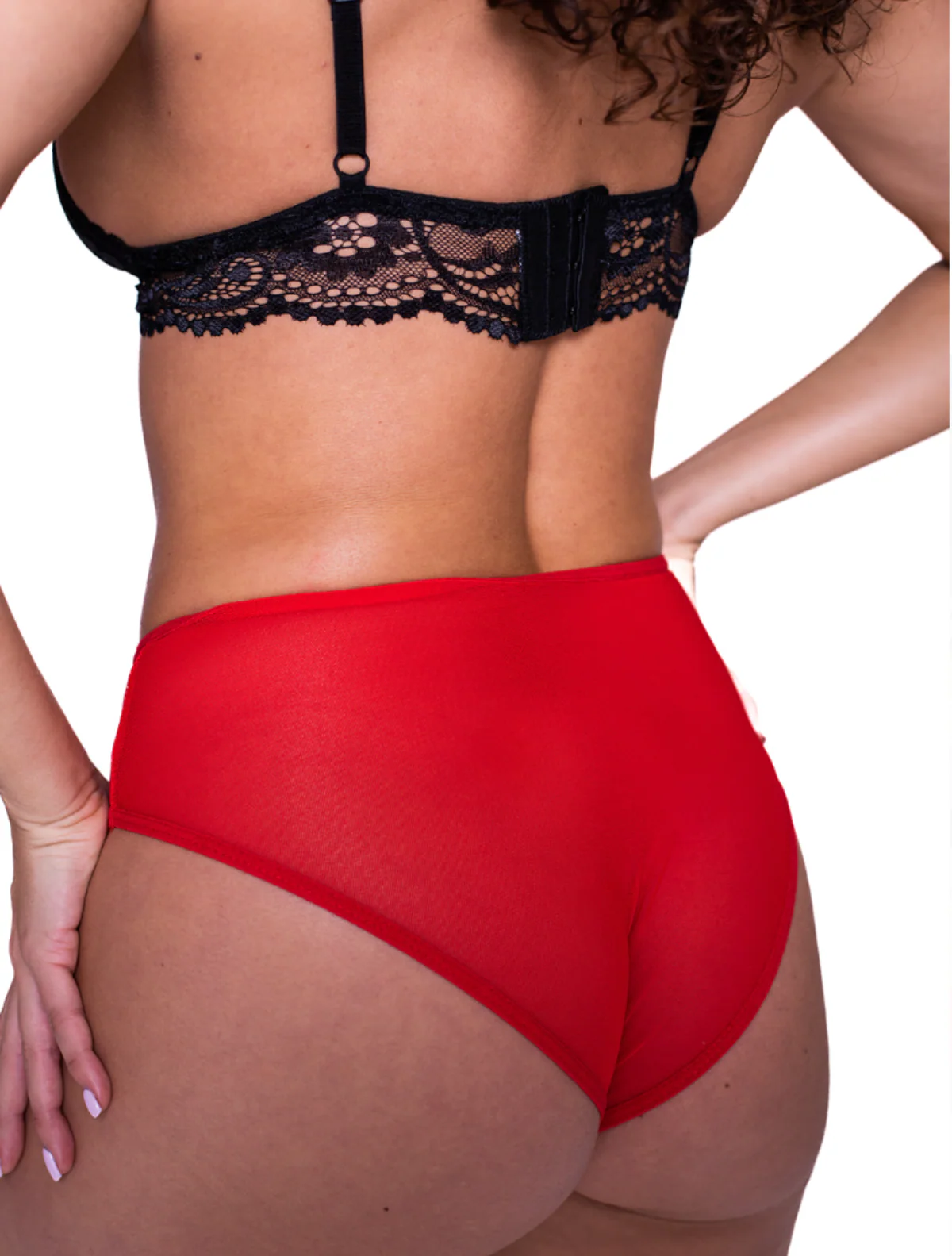 Red Lace Full-Coverage Cotton Mesh Brief - Image 3