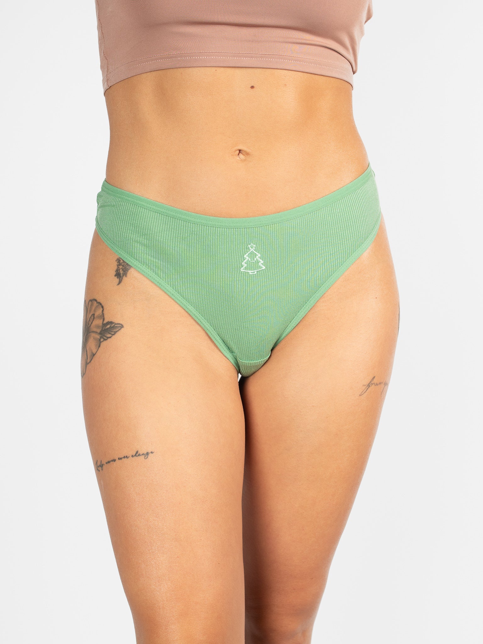 AiraModal™ Smiley Christmas Tree Soft Ribbed Thong - Image 2