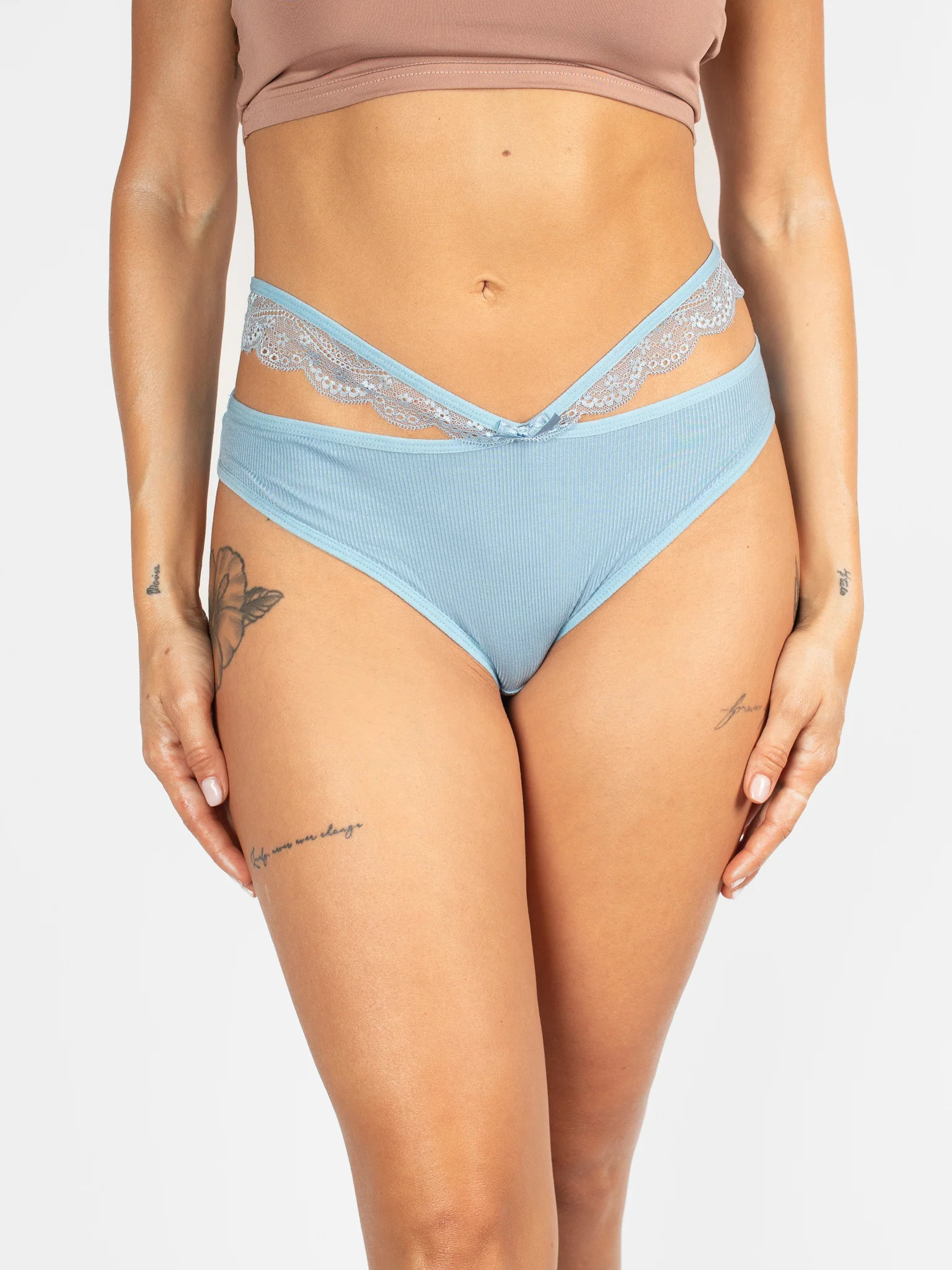 Strappy Sky-Blue Ribbed Brief - Image 2