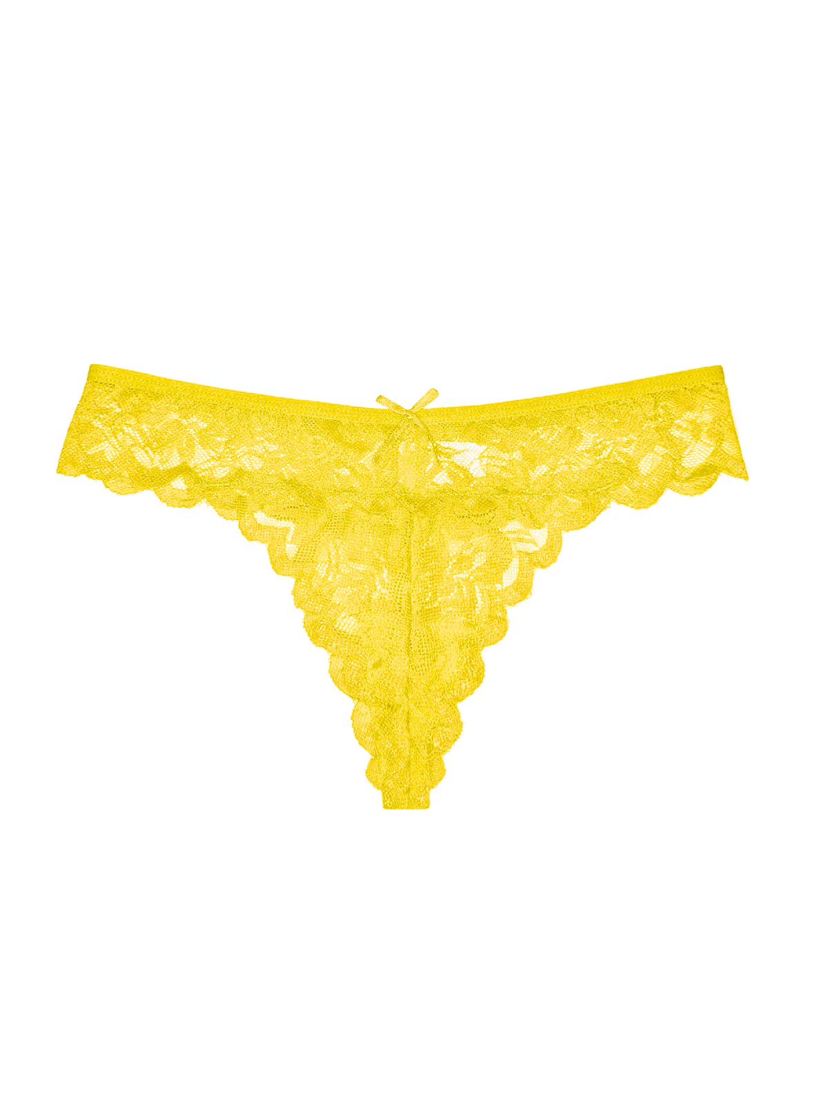 Yellow Scalloped-Lace Thong